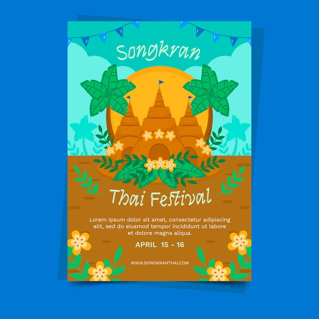 Free Vector flat songkran vertical poster template