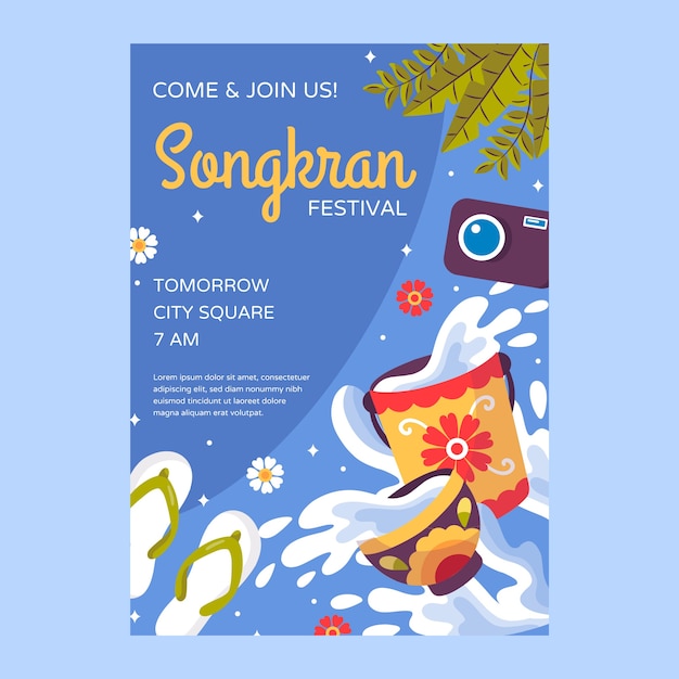 Flat songkran vertical poster template