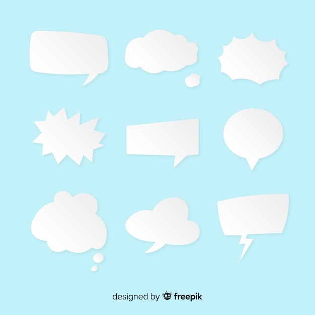 Flat speech bubble collection on light blue background