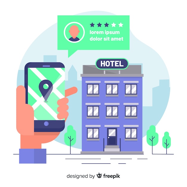 Flat speech bubble hotel booking background