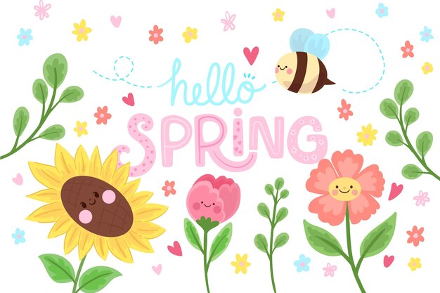 Flat spring background with bee