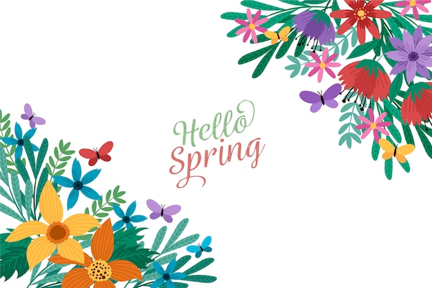 Flat spring background with flowers