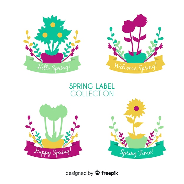 Free Vector flat spring badge collection