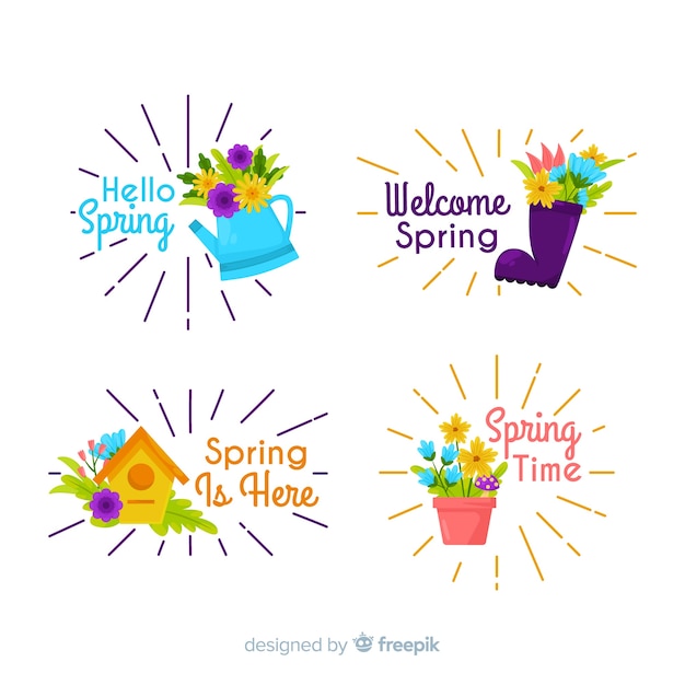 Free Vector flat spring badge collection