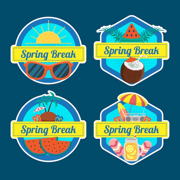 Free Vector flat spring break stamps collection