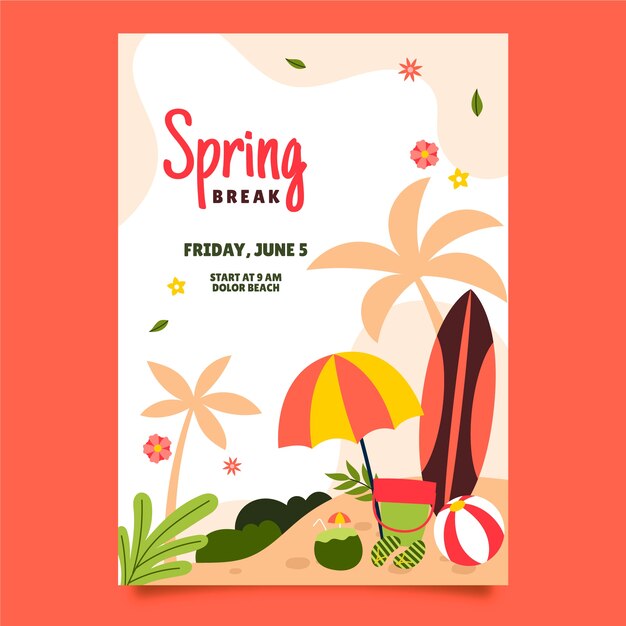 Flat spring break vertical poster template