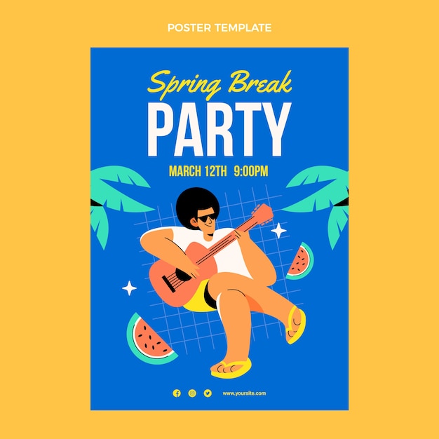 Flat spring break vertical poster template