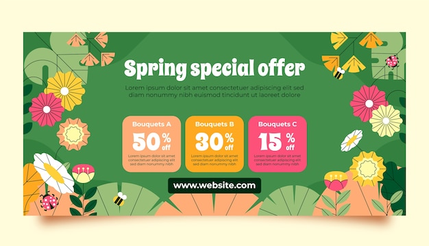 Flat spring celebration horizontal sale banner template