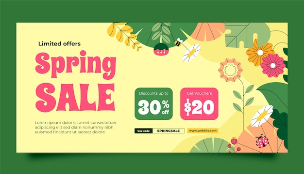 Flat spring celebration horizontal sale banner template