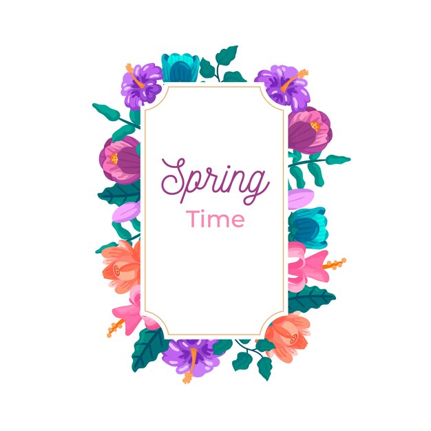 Flat spring floral frame with flowers