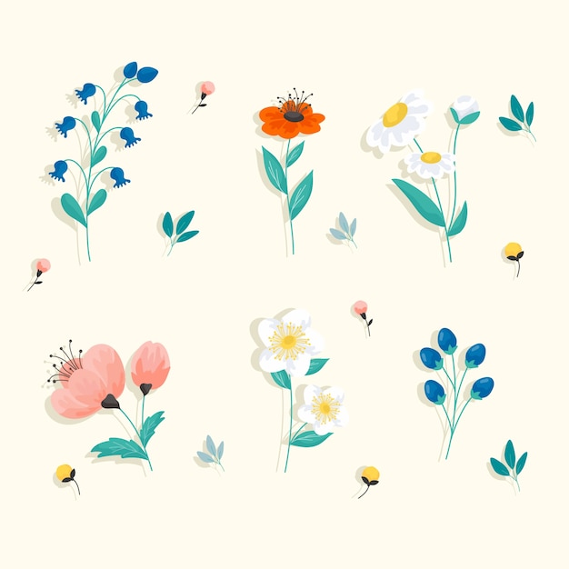 Free vector flat spring flowers set