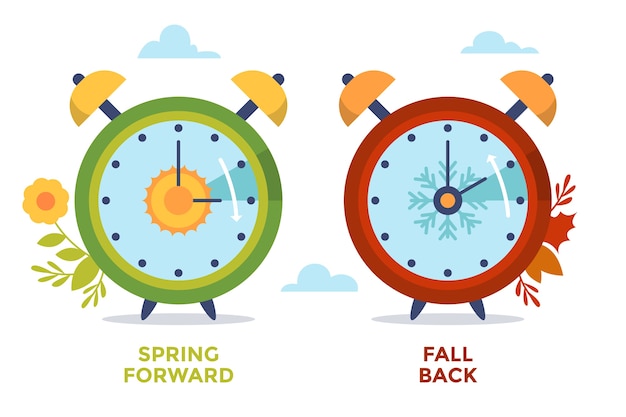 Flat spring forward / fall back illustration