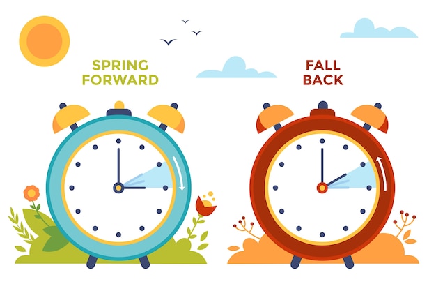 Flat spring forward / fall back illustration