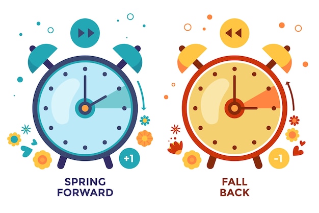 Flat spring forward / fall back illustration