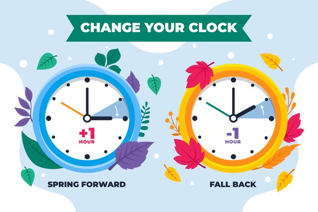 Flat spring forward / fall back illustration