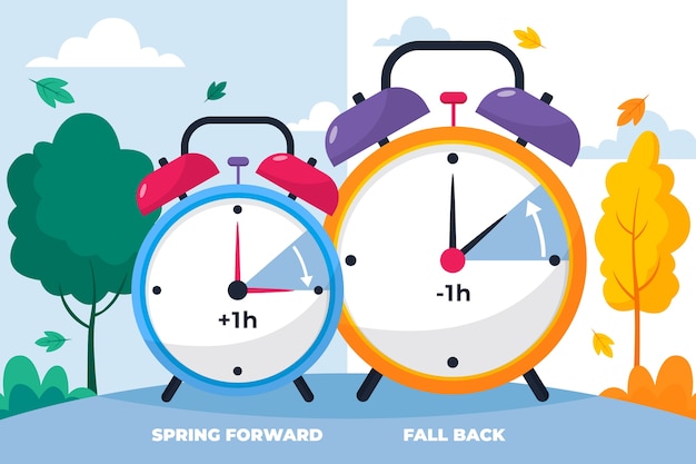 Flat spring forward / fall back illustration