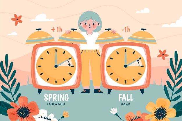 Flat spring forward / fall back illustration