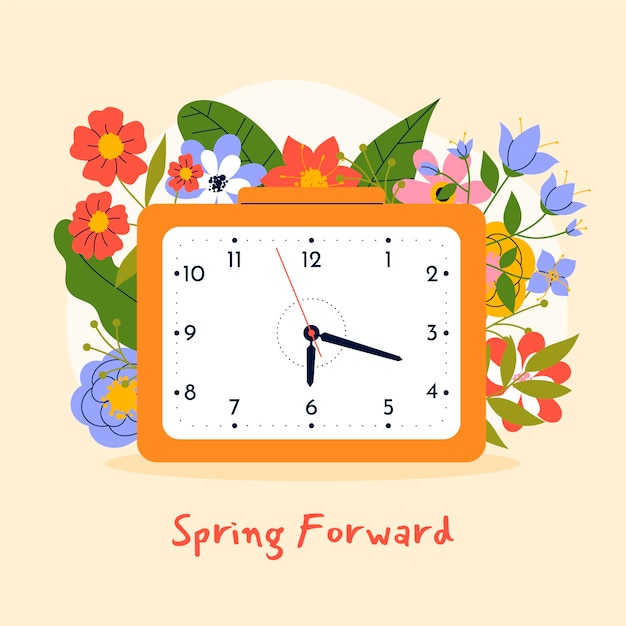 Flat spring forward floral illustration