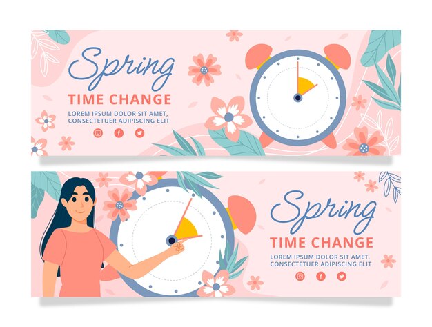 Flat spring forward horizontal banners set