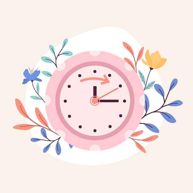 Flat spring forward illustration with clock