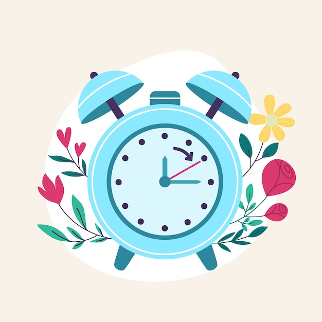 Flat spring forward illustration with clock