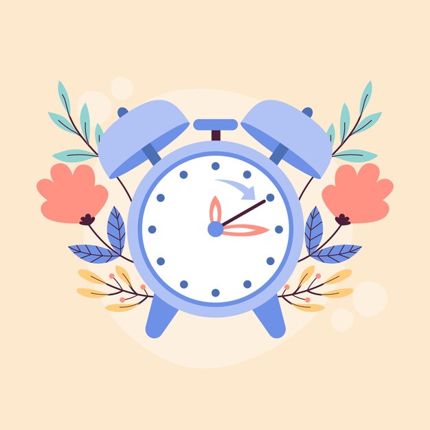 Flat spring forward illustration with clock