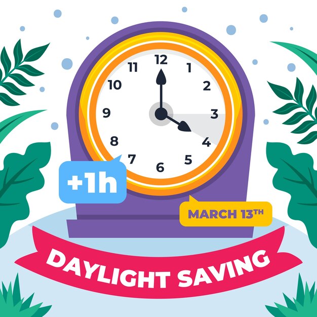 Flat spring forward illustration with clock