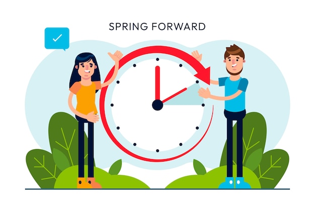 Flat spring forward illustration