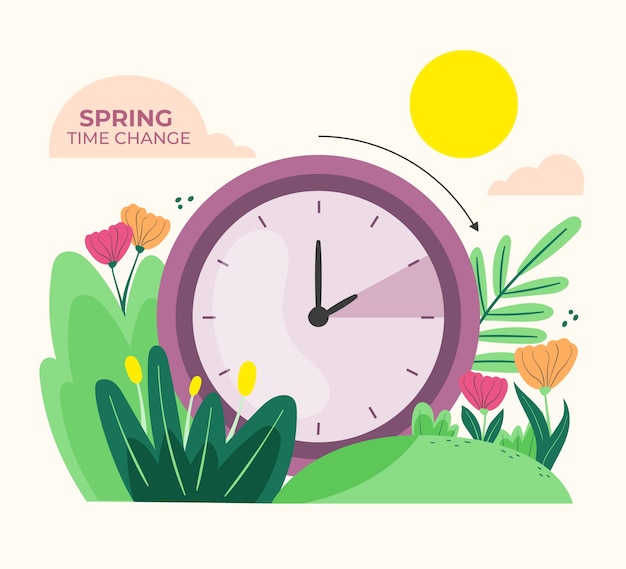 Flat spring forward illustration