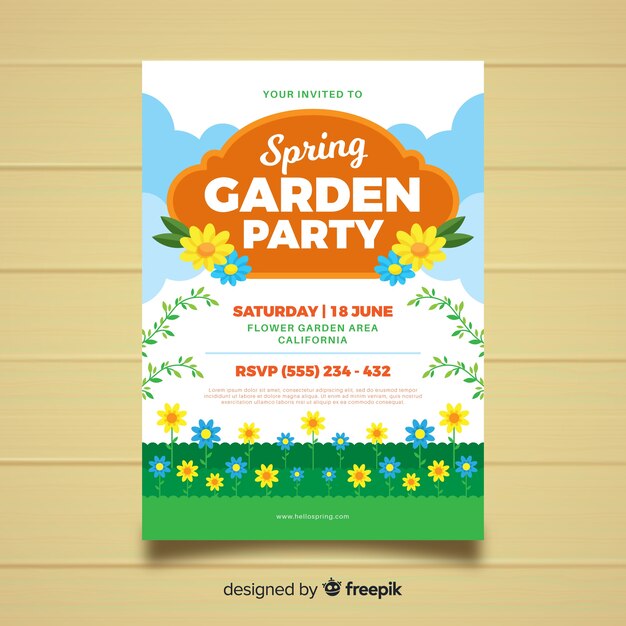 Flat spring garden party poster