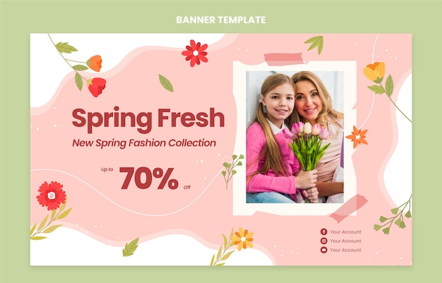 Flat spring horizontal banner template