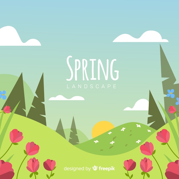 Flat spring landscape background