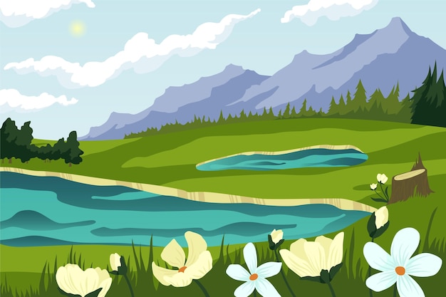 Free Vector flat spring landscape