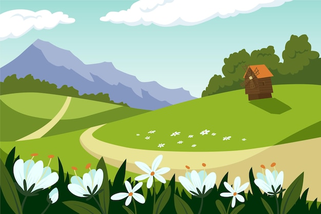 Free Vector flat spring landscape