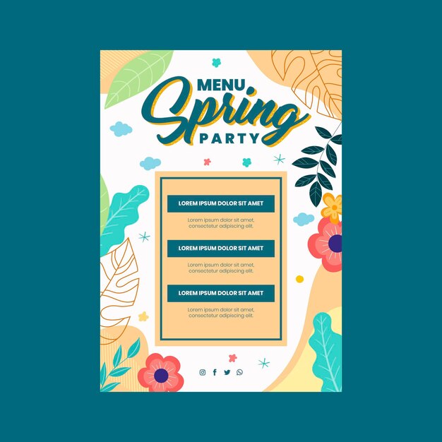 Flat spring party menu template