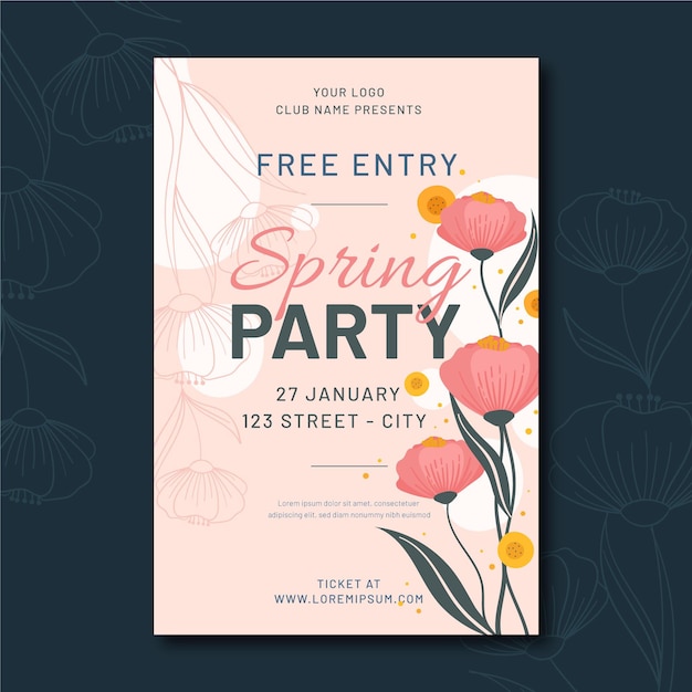 Free vector flat spring party poster template