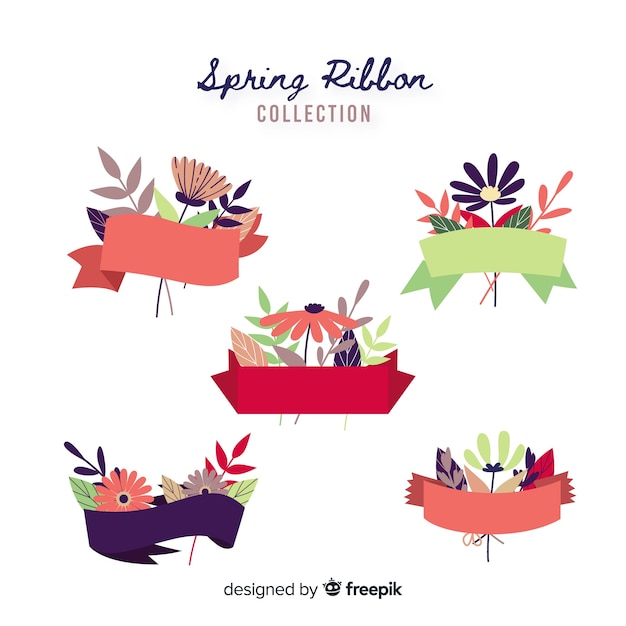 Free Vector flat spring ribbon collection