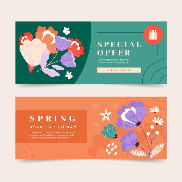 Free vector flat spring sale horizontal banners set