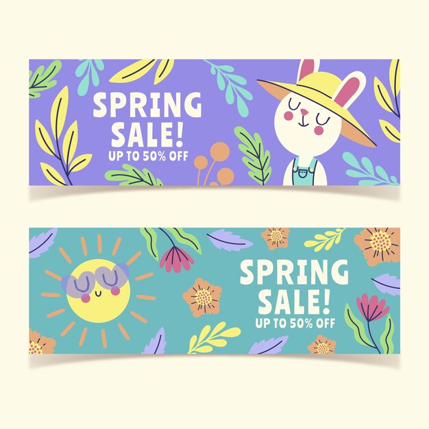 Flat spring sale horizontal banners set