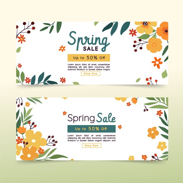 Flat spring sale horizontal banners set