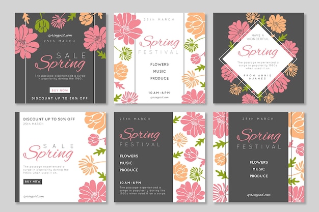 Free vector flat spring sale instagram posts