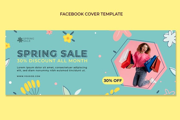 Flat spring social media cover template