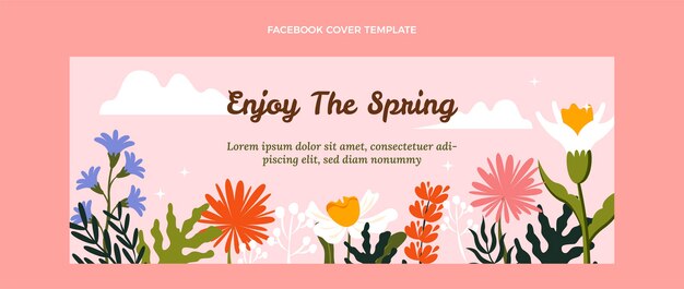 Flat spring social media cover template