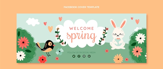 Flat spring social media cover template