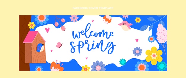 Flat spring social media cover template