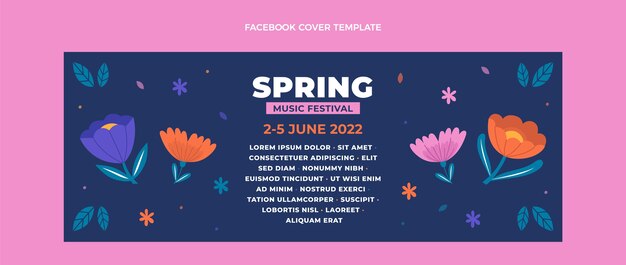 Flat spring social media cover template