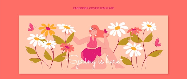 Free Vector flat spring social media cover template