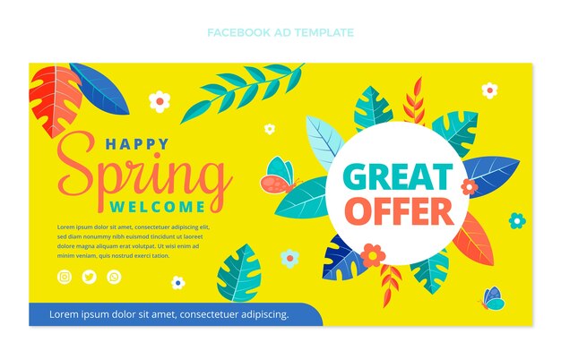 Flat spring social media promo template