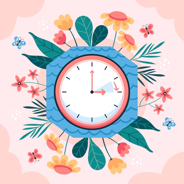 Flat spring time forward illustration