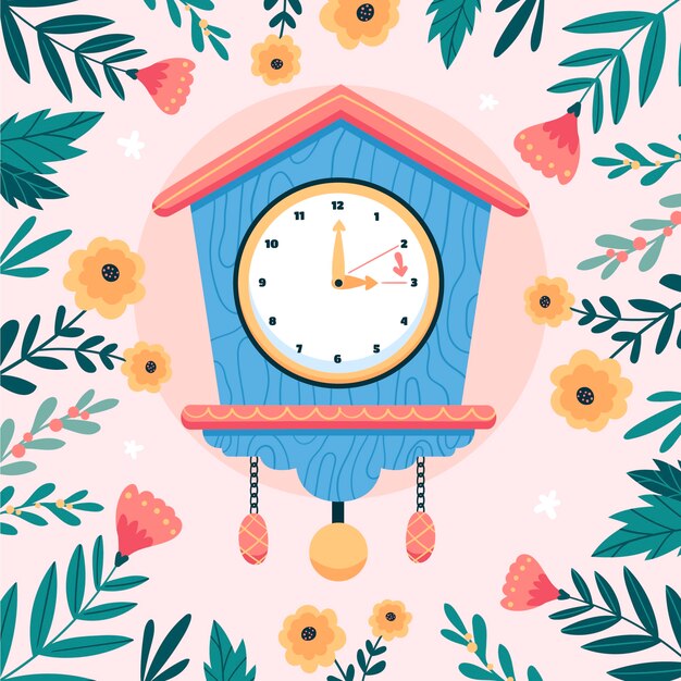 Flat spring time forward illustration